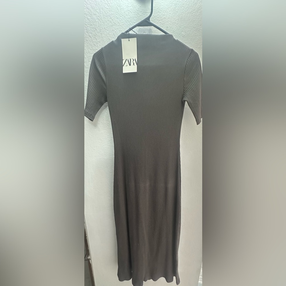 Zara Charcoal Ribbed Long Dress